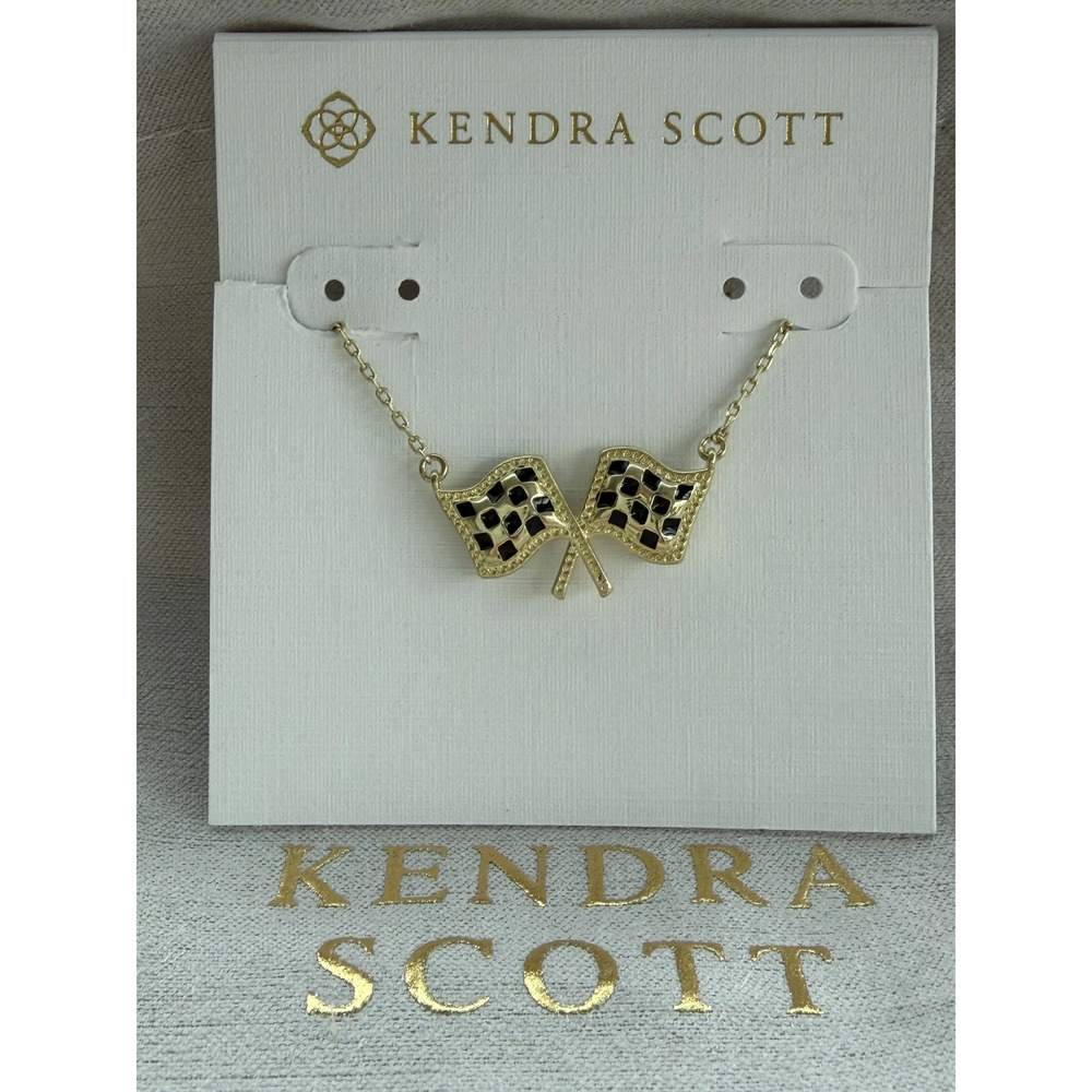 Kendra Scott x Checkered Flag Gold Short Pendant Necklace